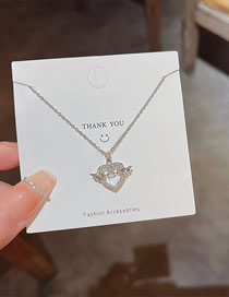 Fashion 16# Titanium Steel Diamond Heart Necklace