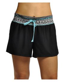 Fashion A Dark Water Ripple Belt With Black Pockets Spandex Print Lace-up Shorts