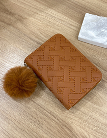 Fashion Dark Brown Leather Heart Embossed Pom Wallet