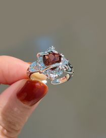 Fashion 1# Alloy Inlaid Zirconium Heart Open Ring