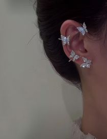 Fashion Silver - Right Metal Diamond Butterfly Earrings