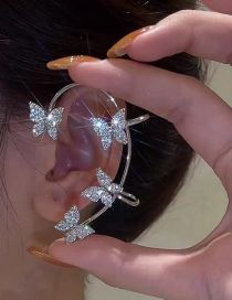 Fashion Silver - Left Metal Diamond Butterfly Earrings