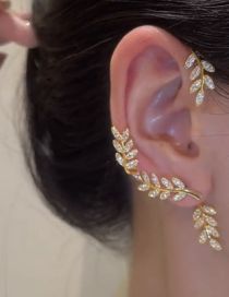 Fashion Leaf Gold - Right Metal Diamond Leaf Earrings