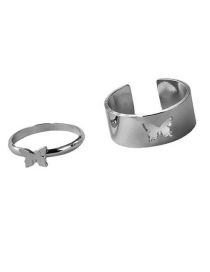 Fashion Silver Set Metal Cutout Butterfly Ring Set