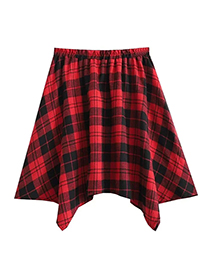 Fashion Red Black Grid Polyester Check Skirt