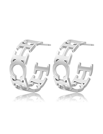 Fashion Silver Titanium Steel Hollow Letter Earrings