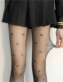 Fashion Black Velvet Bow Print Stockings
