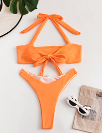 Fashion Orange Solid Color Lace-up Two-piece Swimsuit