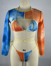 Fashion Color Polyester Tie-dye Tie-dye Halter Neck Two-piece Swimsuit Three-piece Set