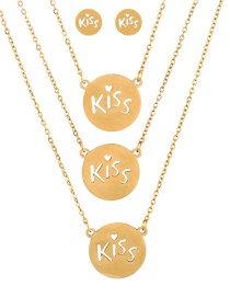 Fashion Gold Titanium Steel Round Letter Kiss Multilayer Necklace And Stud Earrings Set