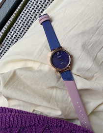 Fashion Powder+sapphire Blue Leather Round Dial Watch