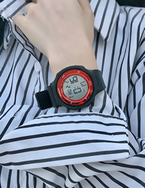 Fashion Black With Red Frame Stainless Steel Round Dial Digital Watch