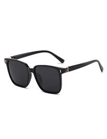 Fashion Bright Black Frame Black Gray Film Large Square Frame Sunglasses