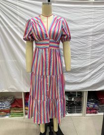 Fashion Color Polyester Striped V-neck Dress