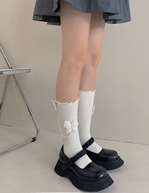 Fashion White Bowknot Pearl Chain Wooden Ears Middle Tube Heaping Socks