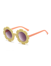 Fashion Yellow Frame Orange Leg Double Gray Chip (sand) Pc Sunflower Round Frame Sunglasses