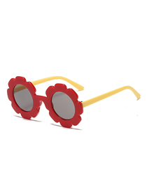 Fashion Big Red Yellow Leg Gray Piece (bright) Pc Sunflower Round Frame Sunglasses