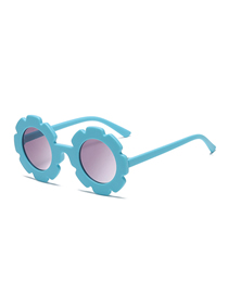 Fashion Sky Blue Double Gray Film (bright) Pc Sunflower Round Frame Sunglasses