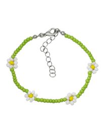 Fashion Green Rice Bead Woven Flower Bracelet