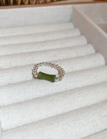 Fashion Ring - Green Geometric Diamond And Pearl Bamboo Ring