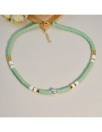 Fashion Green Beaded Necklace With Multicolored Clay And Metal Pearls