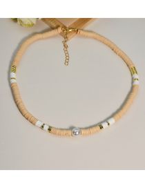 Fashion Khaki Beaded Necklace With Multicolored Clay And Metal Pearls
