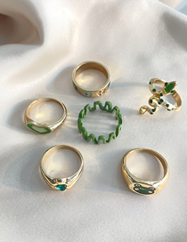 Fashion Gold Alloy Diamond-studded Geometric Serpentine Dripping Oil Love Love Frog Ring Set
