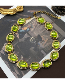 Fashion Grass Green Necklace Alloy Oval Glass Necklace