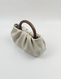 Fashion Off White Pu Wooden Handle Pleated Handbag