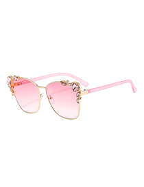Fashion C7 Gold Frame Gradual Powder Tablet Metal Diamond Cat-eye Sunglasses