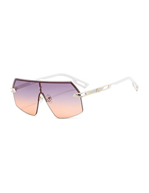 Fashion C8 White Frame Grayish Yellow Film Polygonal Half-rim One-piece Sunglasses