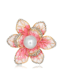Fashion Pink Alloy Drip Oil Flower Inlaid Pearl Brooch