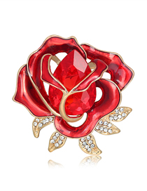 Fashion Red Alloy Diamond Drop Oil Flower Brooch