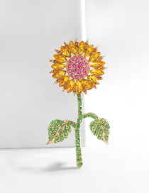 Fashion Color Alloy Diamond Sunflower Brooch