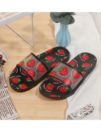 Fashion 258-black Bottom Strawberry Pvc Print Flat Slides