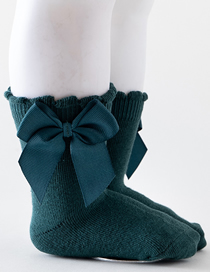 Fashion Dark Green Double Bow Knit Baby Socks
