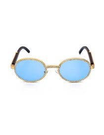 Fashion Gold Frame Blue Film Round Chain Sunglasses