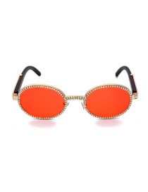 Fashion Gold Frame Red Film Round Chain Sunglasses