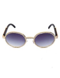 Fashion Gold Frame Double Gray Film Round Chain Sunglasses