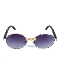 Fashion Silver Frame Double Gray Film Pc Diamond Round Sunglasses