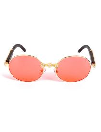 Fashion Gold Frame Powder Pc Diamond Round Sunglasses