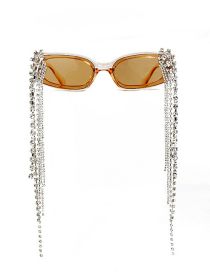 Fashion Champagne Slices Pc Diamond Tassel Square Small Frame Sunglasses
