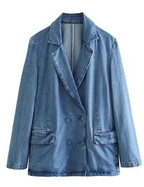 Fashion Blue Denim Double -breasted Jacket