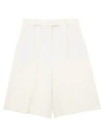 Fashion White Pleated Blend Shorts