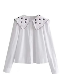 Fashion White Cotton Embroidered Doll Collar Shirt