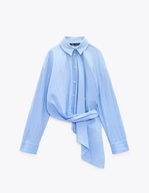 Fashion Blue Striped Blend Hem Shirt