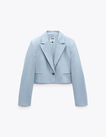 Fashion Blue Cotton And Linen Cropped Blazer