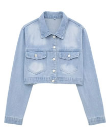 Fashion Blue Denim Lapel Breasted Jacket