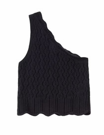 Fashion Black Jacquard Mesh-knit Asymmetric Top