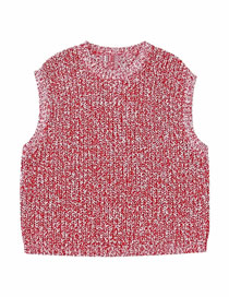 Fashion Red Solid Color Knit Crewneck Tank Top